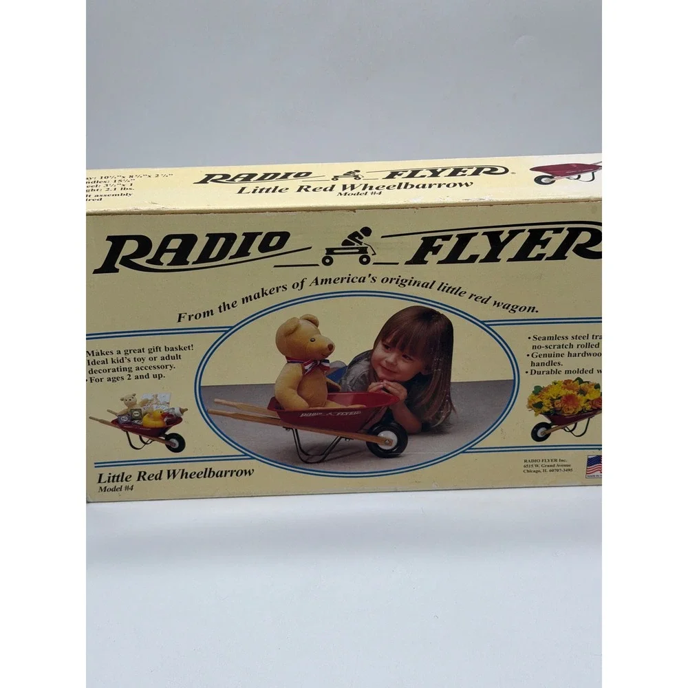 Radio Flyer Little Red Wheelbarrow Model 4 Vintage Steel Toy Made in USA‎ NIB